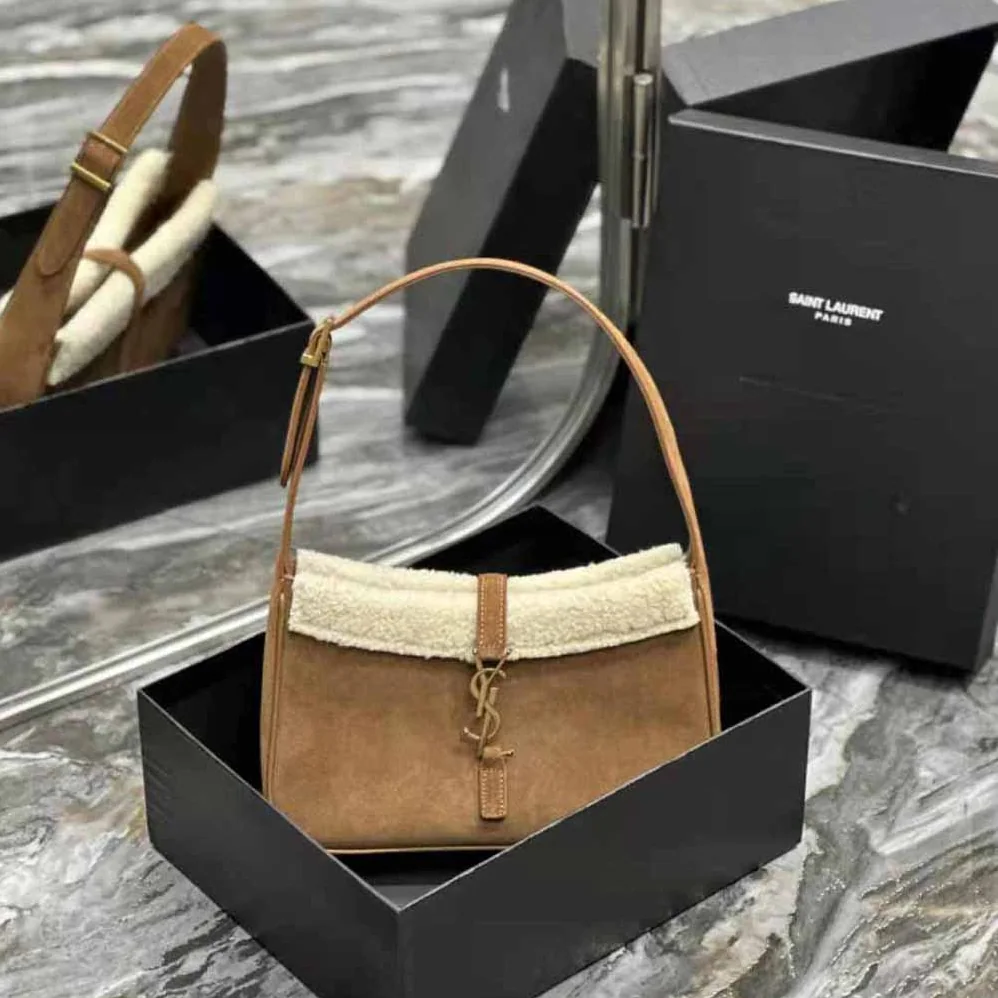 Saint Laurent YSL Le 5 à 7 Hobo Bag in Suede and Shearling for Women
