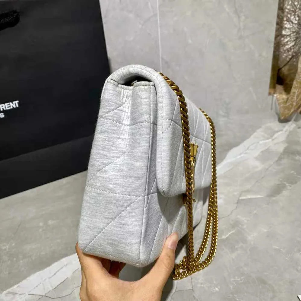 Saint Laurent YSL Jamie Medium Carre Rive Gauche in Jersey for Women in White Saint Laurent YSL Jamie Medium Carre Rive Gauche in Jersey for Women in White