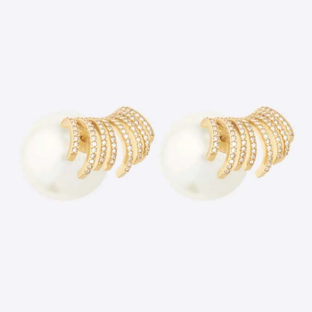Dior Tribales Earrings Gold-Finish Metal with White Resin Pearls and White Crystals for Women Dior Tribales Earrings Gold-Finish Metal with White Resin Pearls and White Crystals for Women