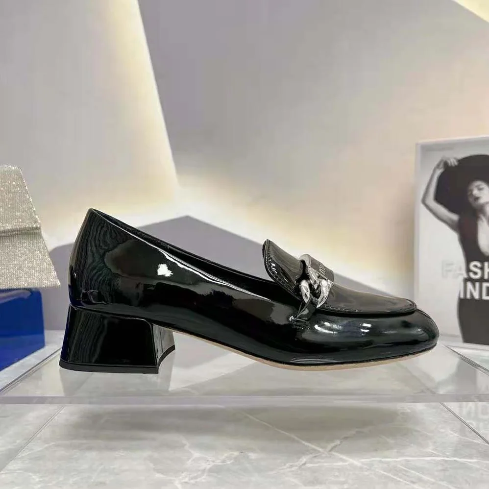 Miu Miu Patent Leather Loafers in 35 mm Heel Height for Women in Black