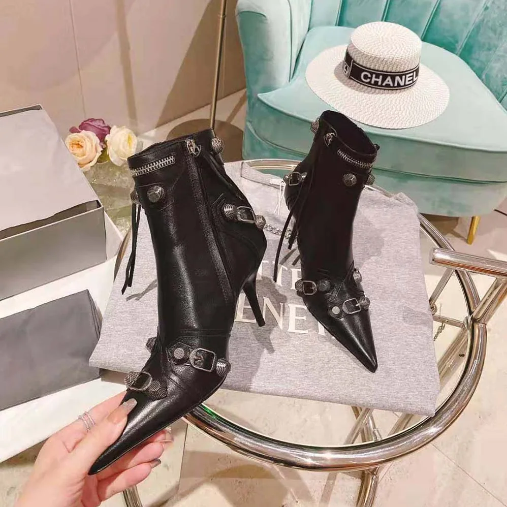 Balenciaga Cagole 90mm Bootie in Black Arena Lambskin for Women Balenciaga Cagole 90mm Bootie in Black Arena Lambskin for Women