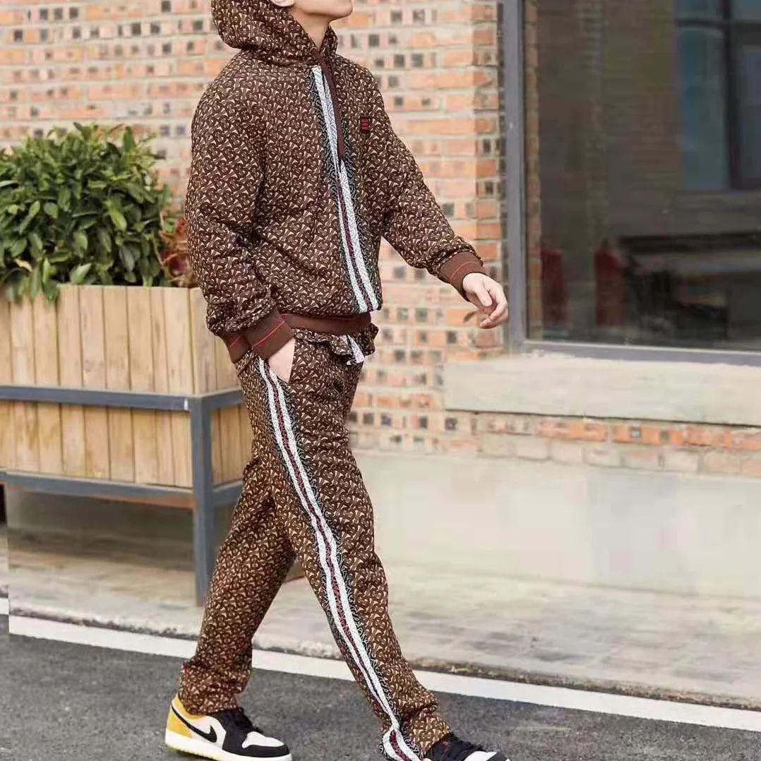 Burberry Monogram Stripe Print Cotton Oversized Hoodie for Men in Brown