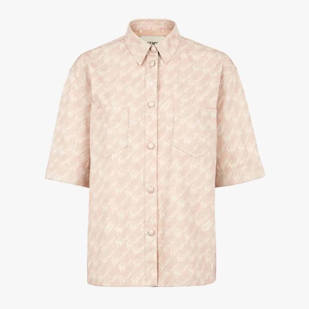Fendi Pink Chambray Shirt Classic Collar and Patch Pockets for Women Fendi Pink Chambray Shirt Classic Collar and Patch Pockets for Women