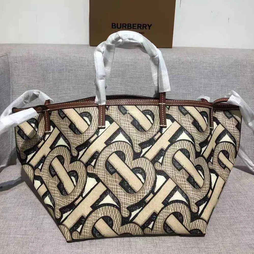 Burberry Mini Monogram Print E-canvas Beach Tote for Women in Brown