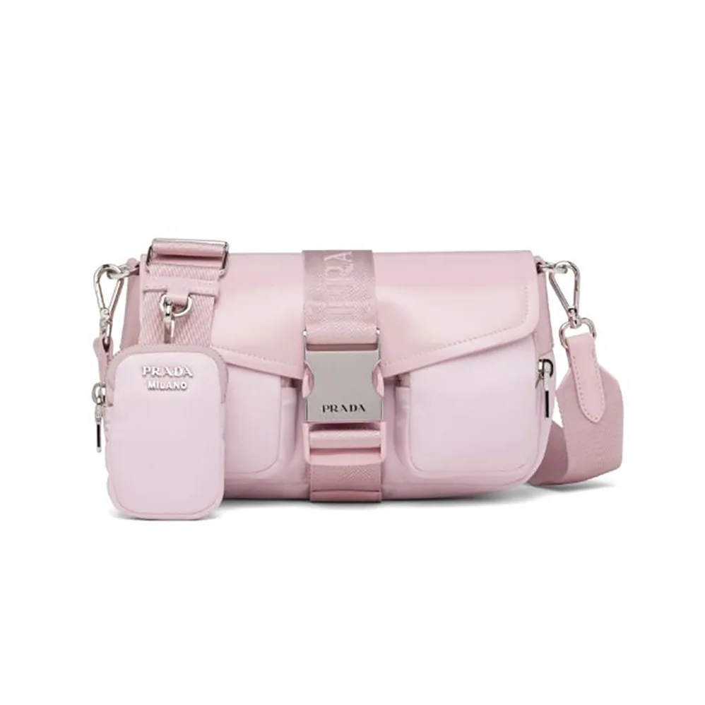 Prada Pocket Nylon and Brushed Leather Bag for Women in Pink Prada Pocket Nylon and Brushed Leather Bag for Women in Pink