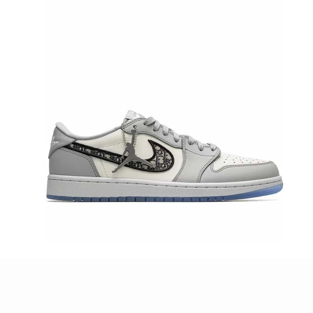 Dior Air Jordan 1 Low-Top Sneaker Gray and White Smooth Calfskin for Men