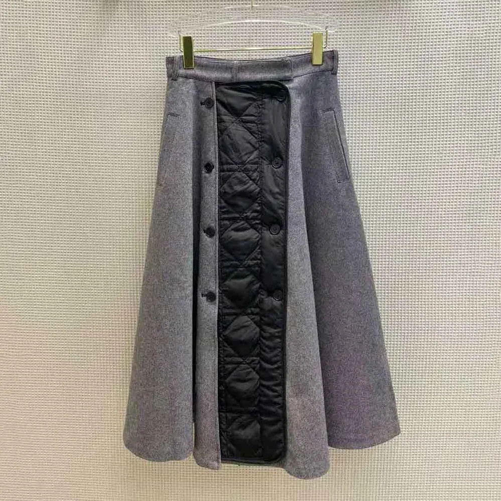 Dior Cannage Lined Mid-Length Skirt Gray Technical Cotton Drill for Women Dior Cannage Lined Mid-Length Skirt Gray Technical Cotton Drill for Women