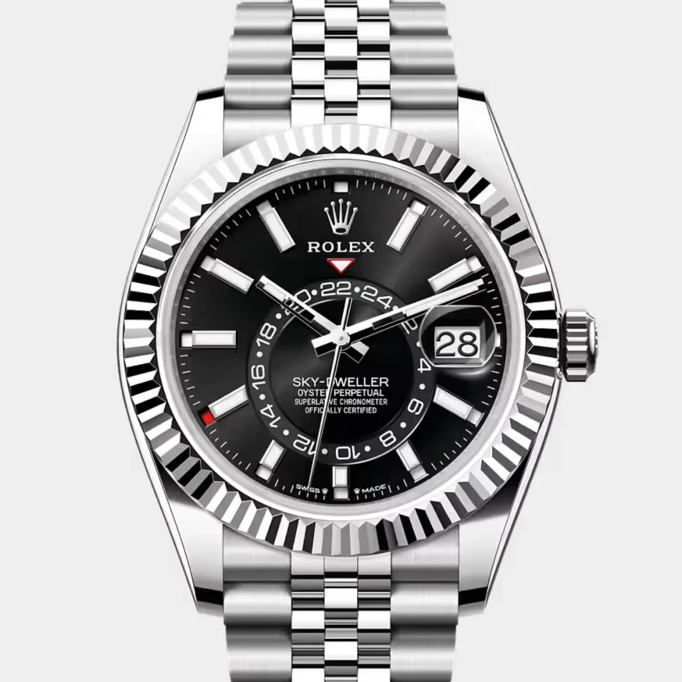 Rolex Sky Dweller Watch Silver Toned Bright Black Dial Rolex Sky Dweller Watch Silver Toned Bright Black Dial