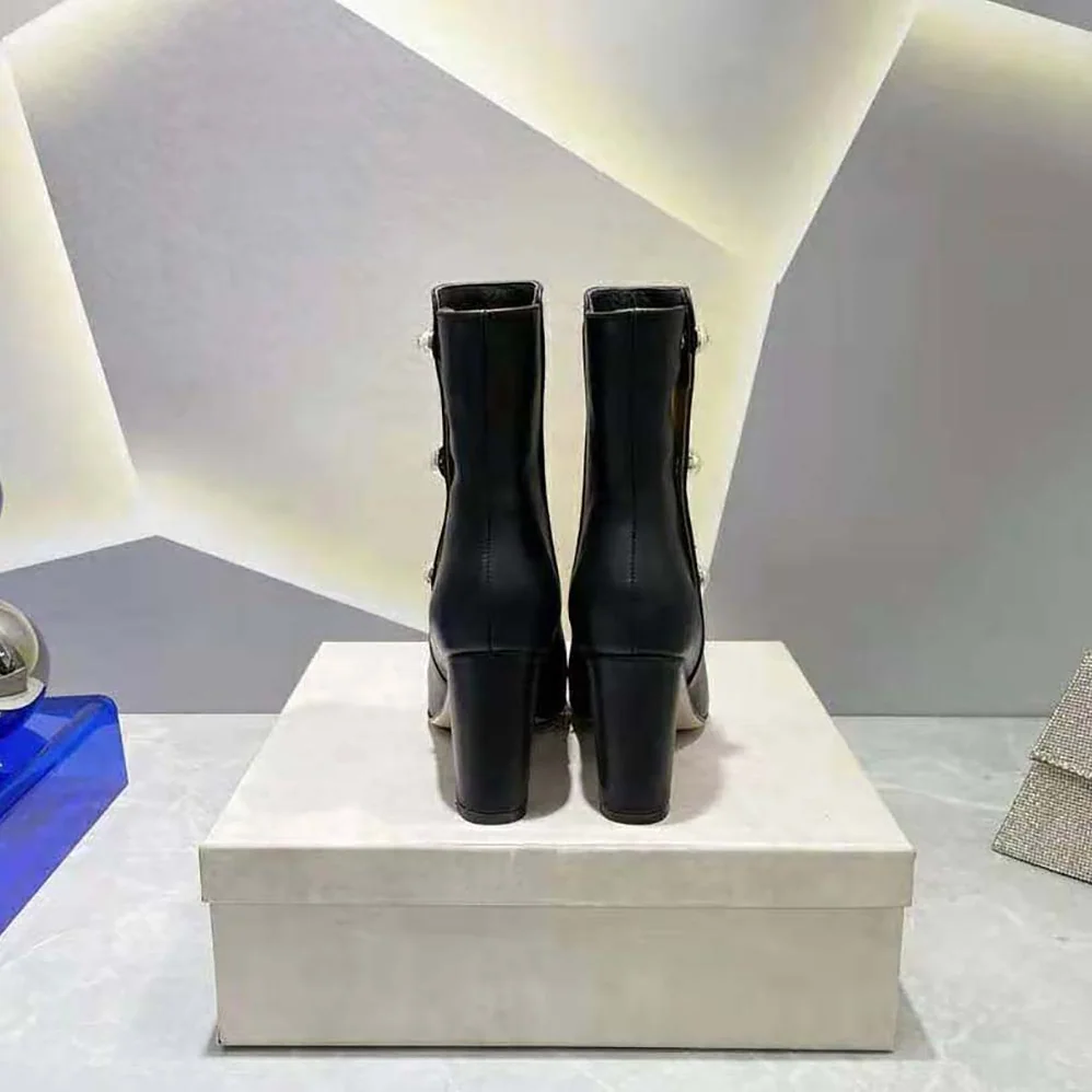 Jimmy Choo Black Nappa Leather Mid for Women in Calf Boots with Pearls Jimmy Choo Black Nappa Leather Mid for Women in Calf Boots with Pearls