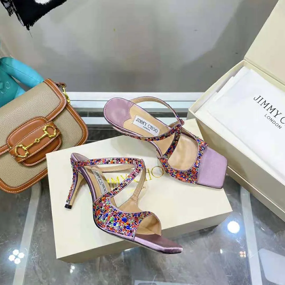 Jimmy Choo Anise 95 Multi Rainbow Crystal Hotfix Mules for Women Jimmy Choo Anise 95 Multi Rainbow Crystal Hotfix Mules for Women