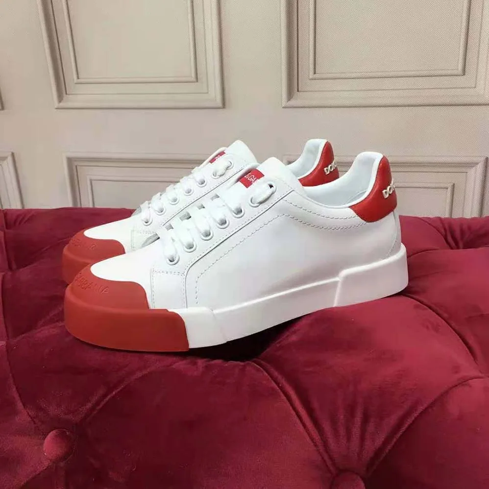 Dolce Gabbana D&G Portofino Sneakers in Nappa Leather and Rubber Toe-Cap for Women in Red