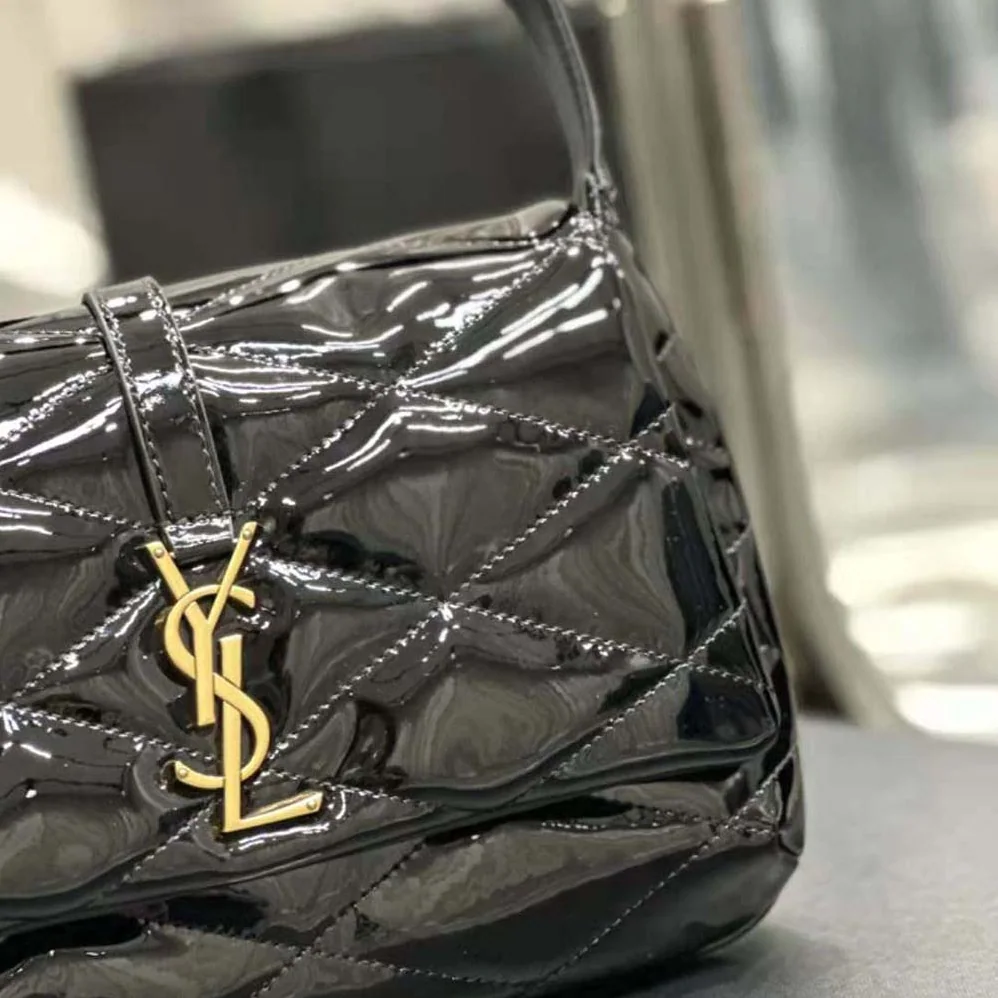 Saint Laurent YSL Le 57 Hobo Bag in Quilted Patent for Women in Black Saint Laurent YSL Le 57 Hobo Bag in Quilted Patent for Women in Black