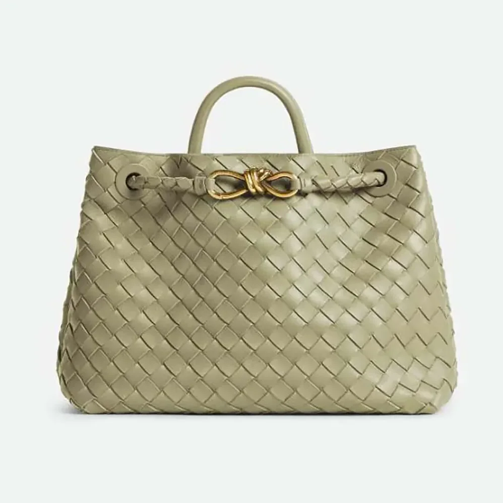 Bottega Veneta Medium Andiamo in Supple Intrecciato Leather for Women in Travertine