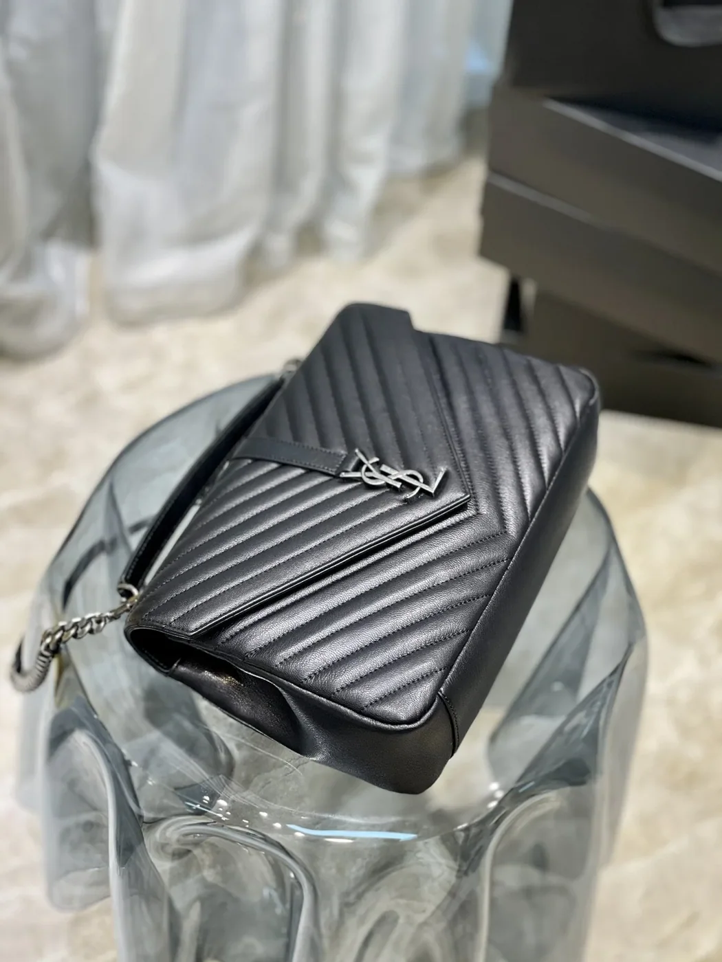 Saint Laurent College Large Chain Bag Black With Silver TonedHardware in YSL