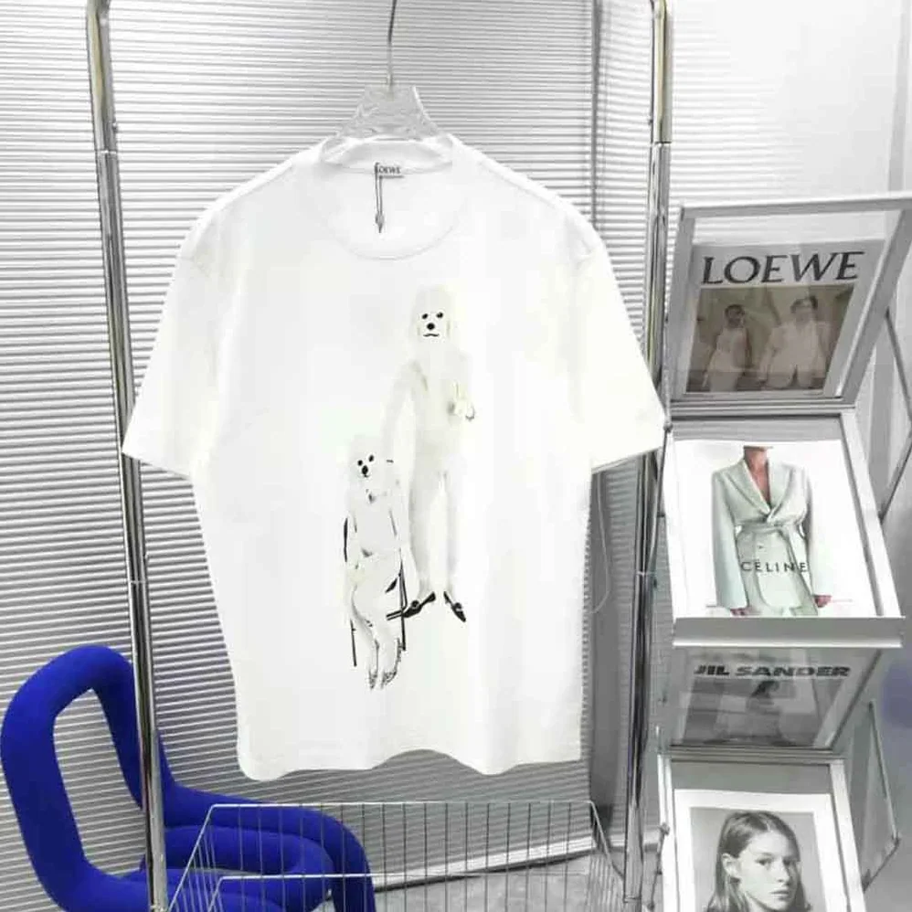 Loewe Twin Dog Print T-shirt in Cotton for Men in White Loewe Twin Dog Print T-shirt in Cotton for Men in White