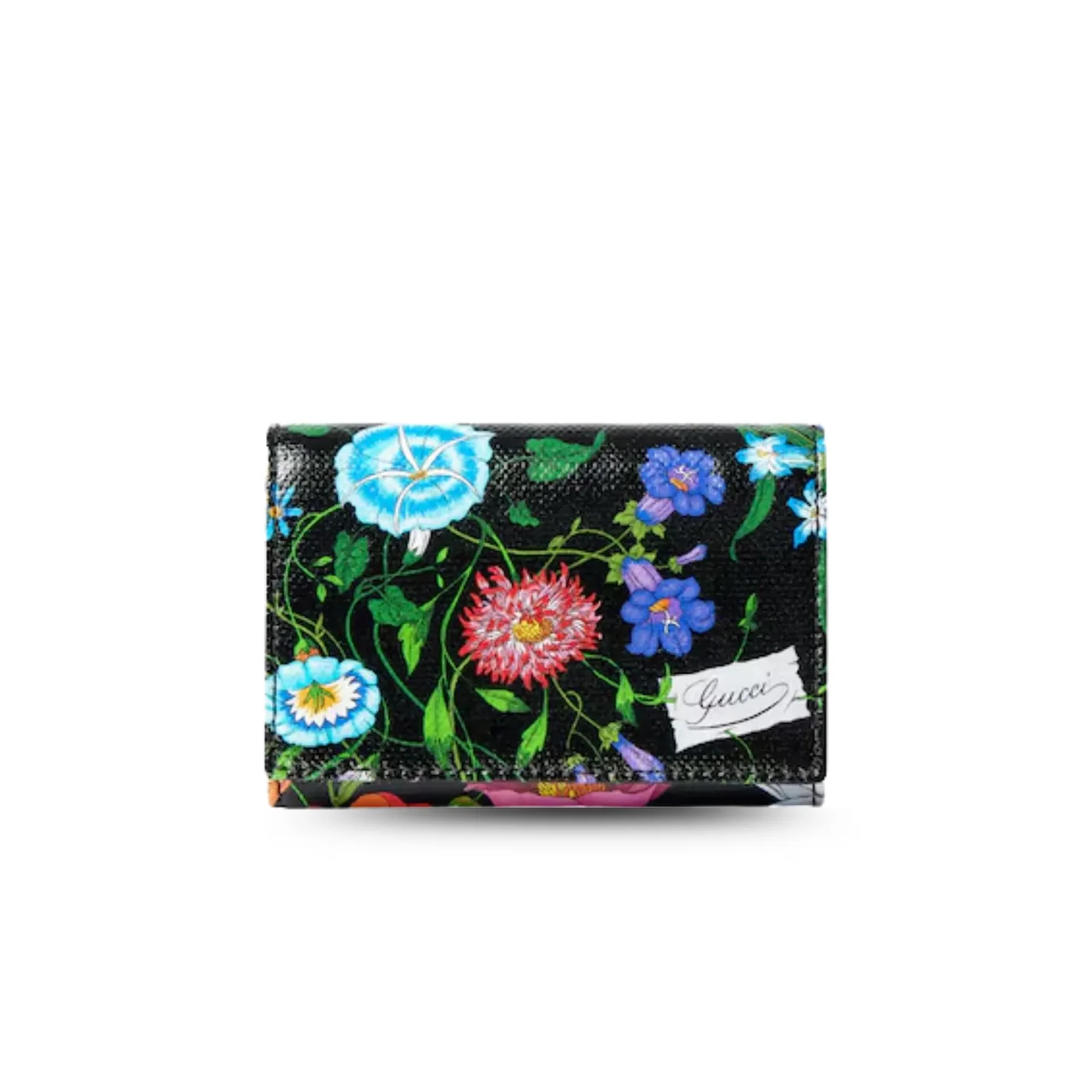 Gucci Flora Motif Bi Fold Card Case / Black in Multicolor Palladium Hardware