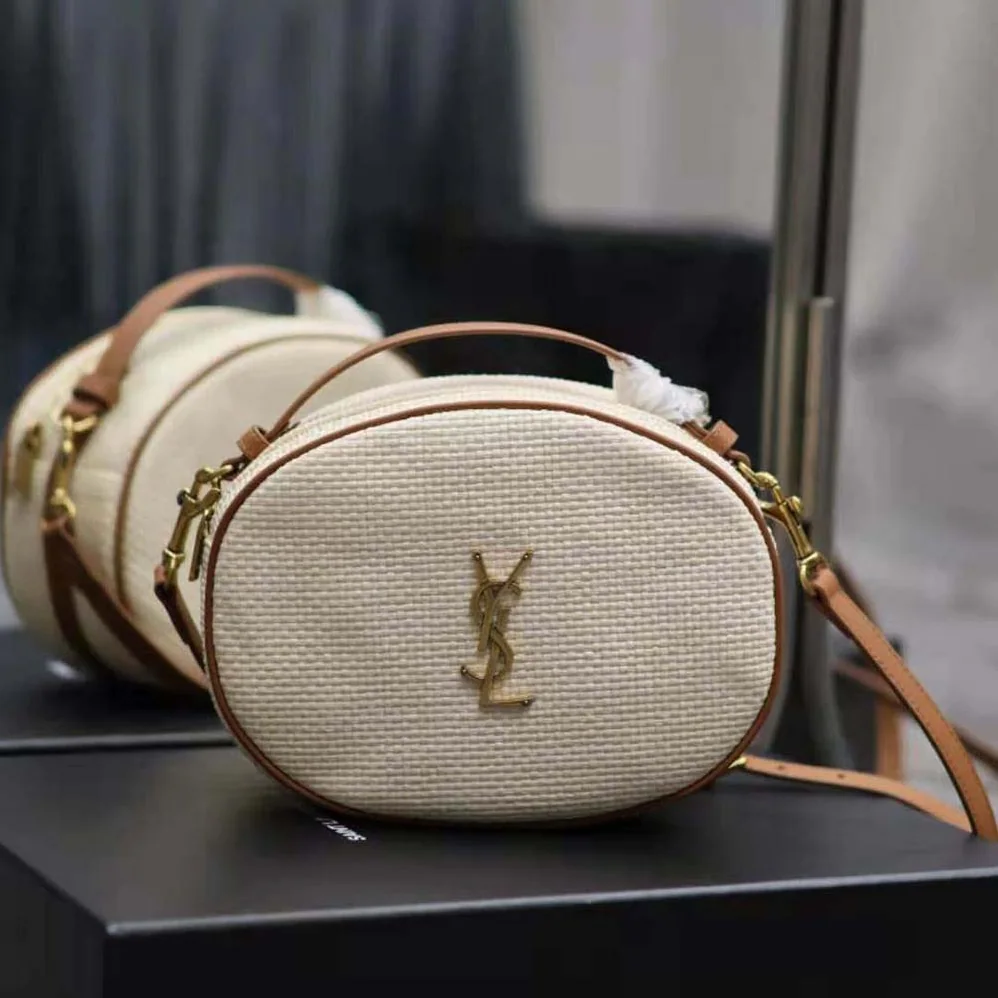 Saint Laurent YSL Camera Bag in Raffia and Vegetable for Women in tanned Leather