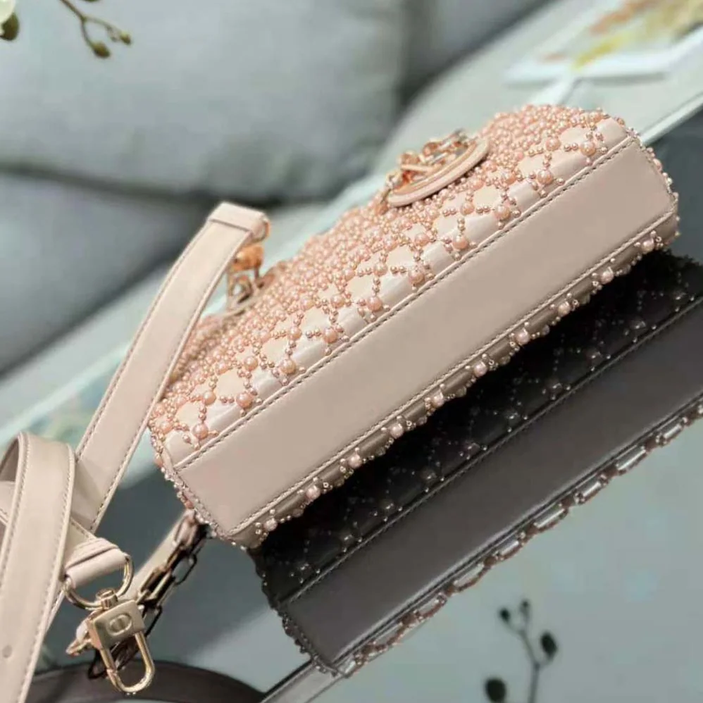 Dior Small Lady D-joy Bag Rose Des Vents Cannage Calfskin Embroidered with Resin Pearls for Women Dior Small Lady D-joy Bag Rose Des Vents Cannage Calfskin Embroidered with Resin Pearls for Women