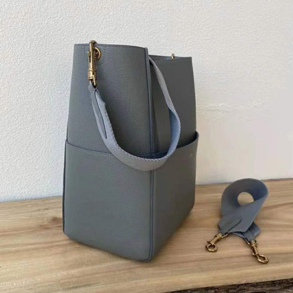 Celine Sangle Bucket Bag in Soft Grained Calfskin for Women in Silver