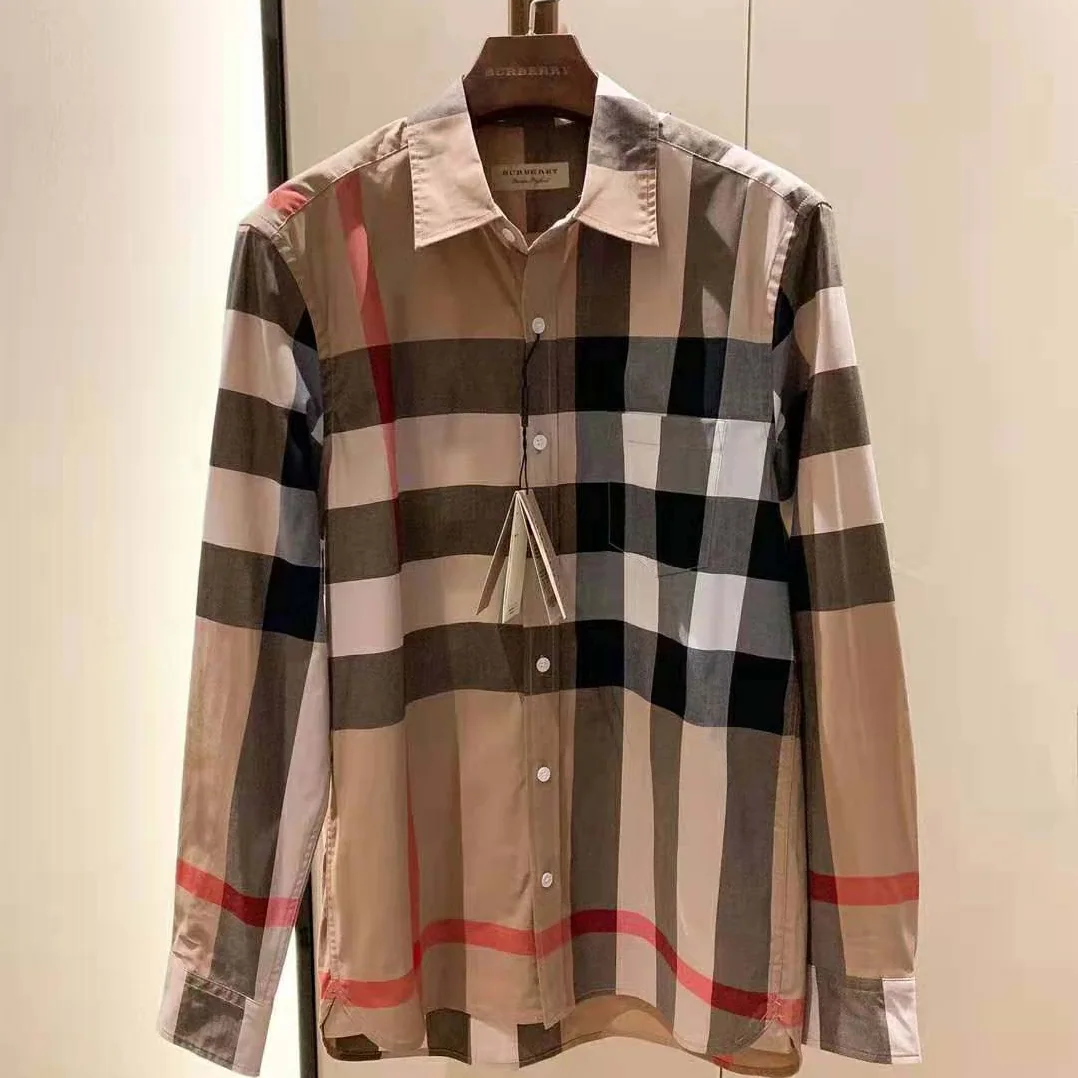 Burberry Check Stretch Cotton Shirt for Men in Brown