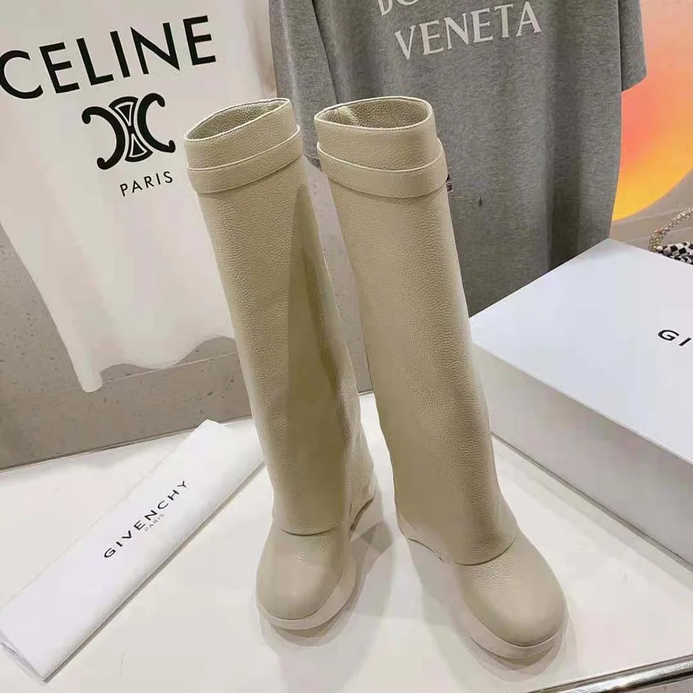 Givenchy Shark Lock Biker Boots in Grained Leather for Women in Beige