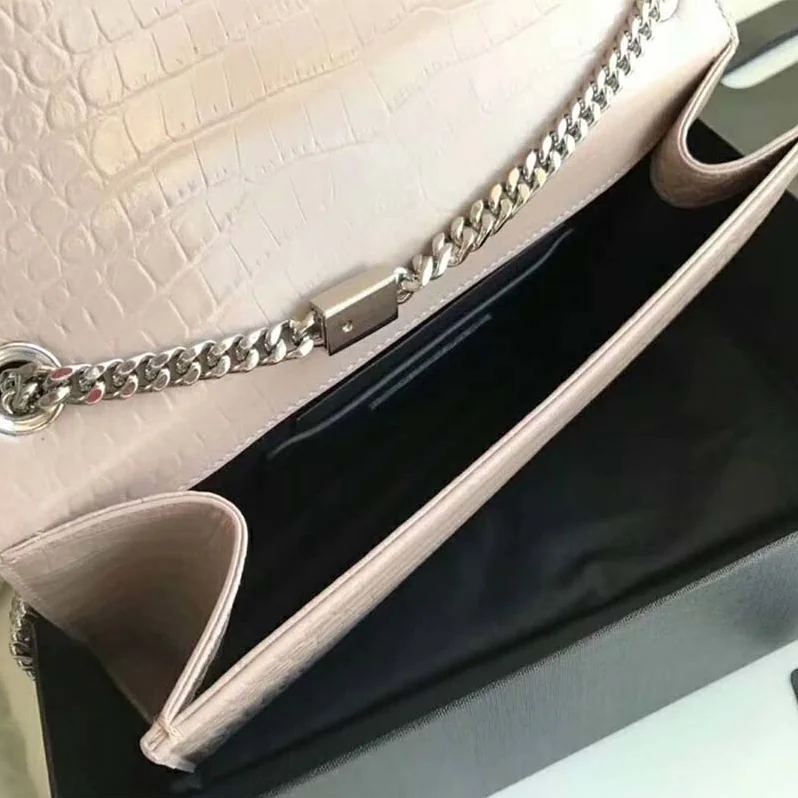 Saint Laurent YSL Kate Small Tassel Embossed Crocodile Shiny for Women in Pink