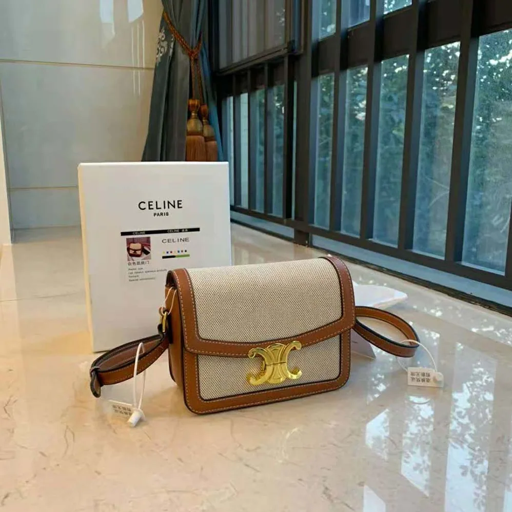 Celine Teen Triomphe Bag in Textile and Natural Calfskin for Women
