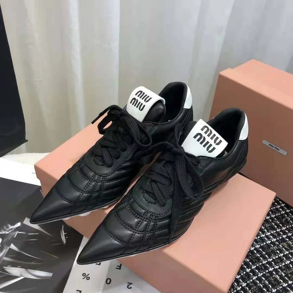 Miu Miu Nappa Leather Mid-heel Sneakers for Women in Black