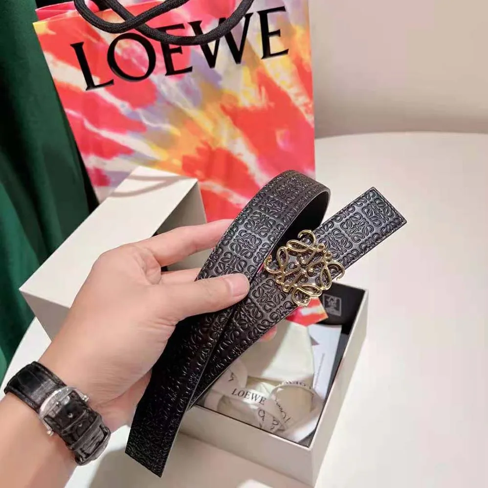 Loewe Anagram Belt in Silk Calfskin for Women in Black Loewe Anagram Belt in Silk Calfskin for Women in Black