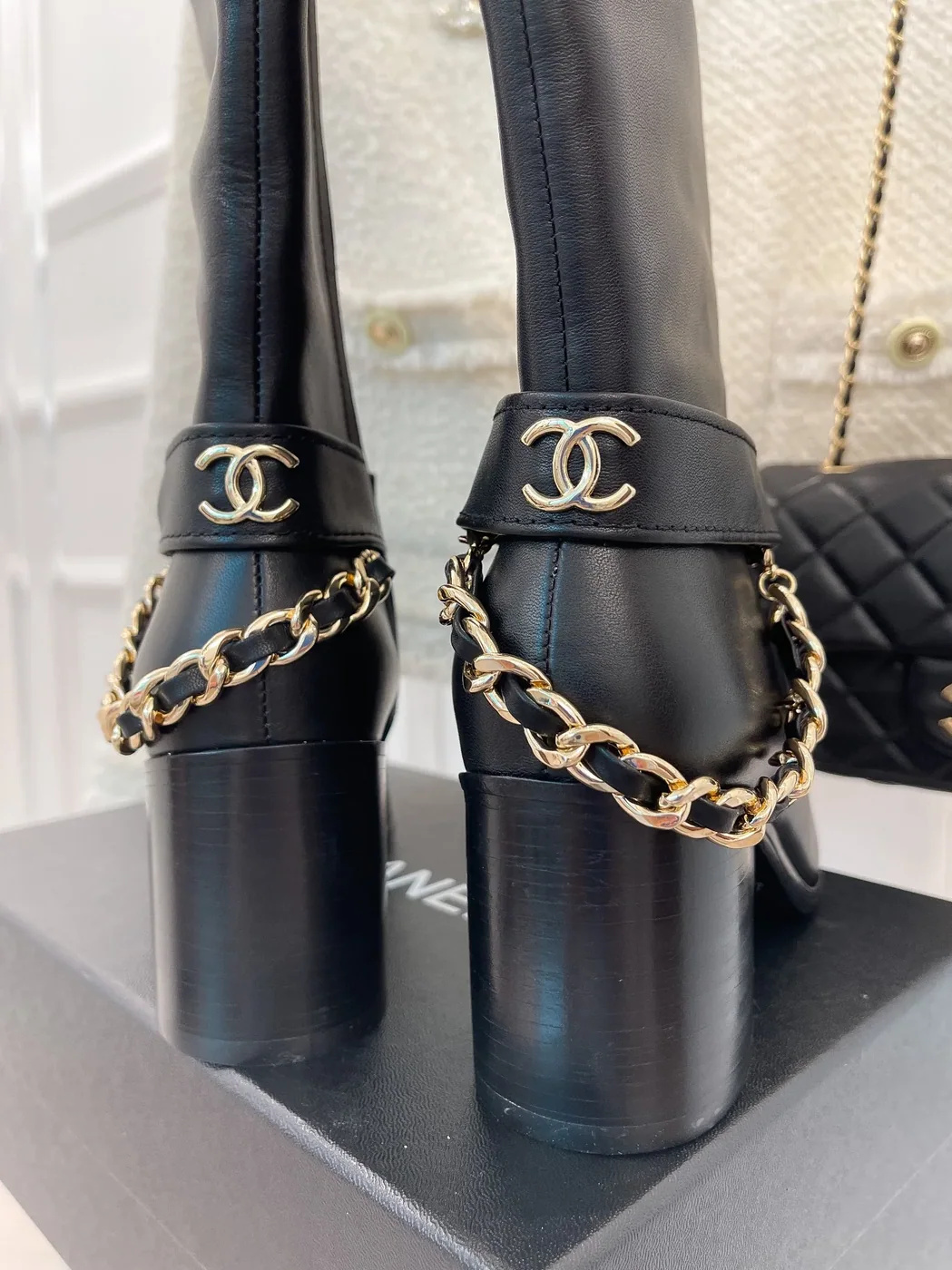 Chanel High Boots With Chain Black / Chanel High Boots With Chain Black /