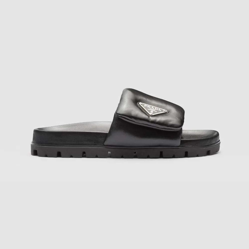 Prada Soft Padded Nappa Leather Slides for Women in Black