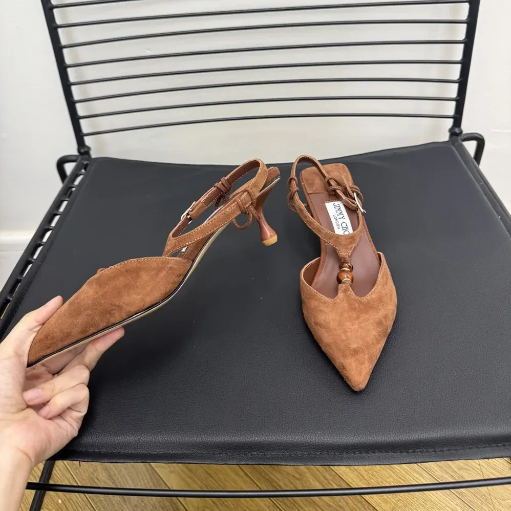 Jimmy Choo Lauri 50 Tan Mix Suede Slingbacks with Beads for Women in Brown Jimmy Choo Lauri 50 Tan Mix Suede Slingbacks with Beads for Women in Brown