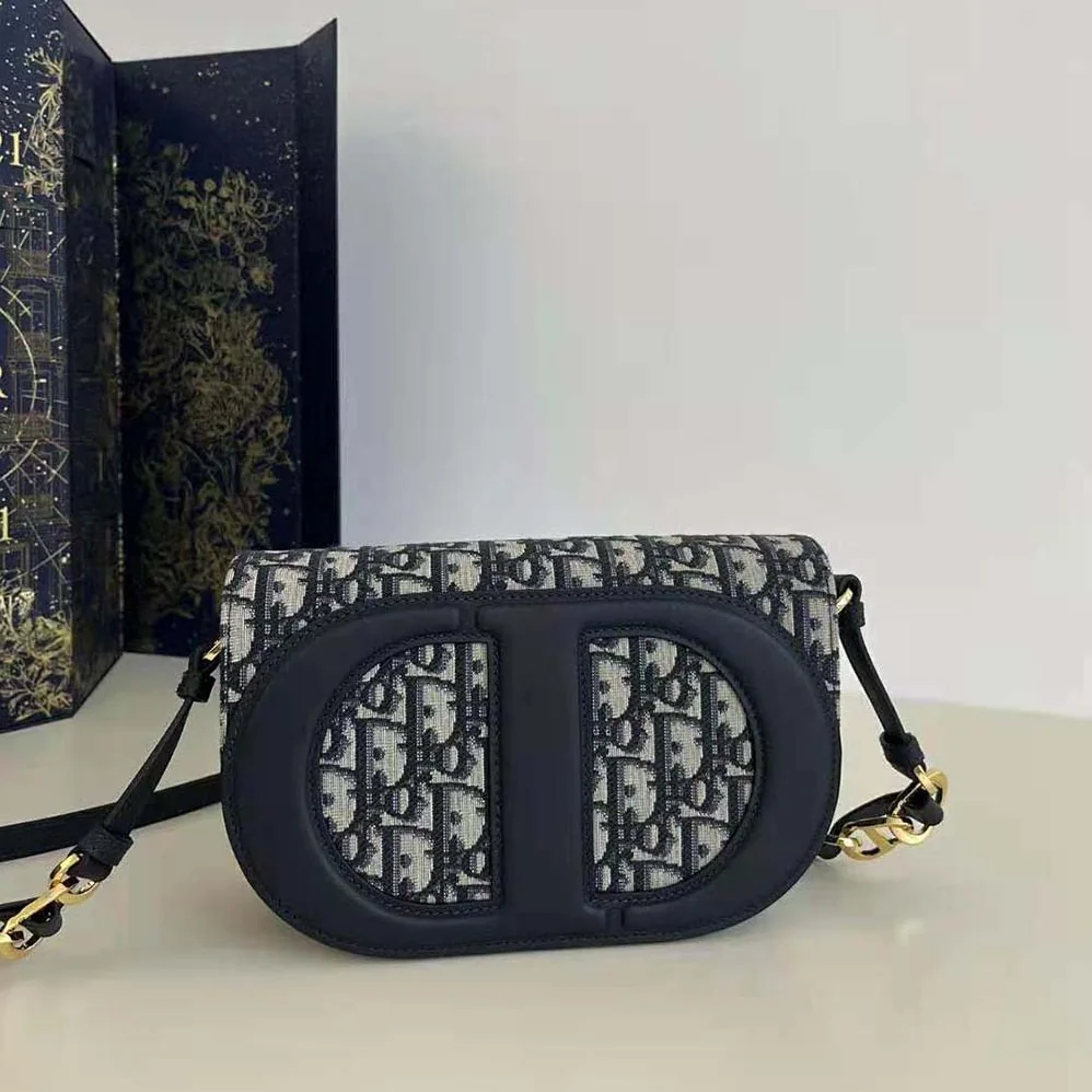 Dior CD Signature Bag with Strap Blue Dior Oblique Jacquard for Women