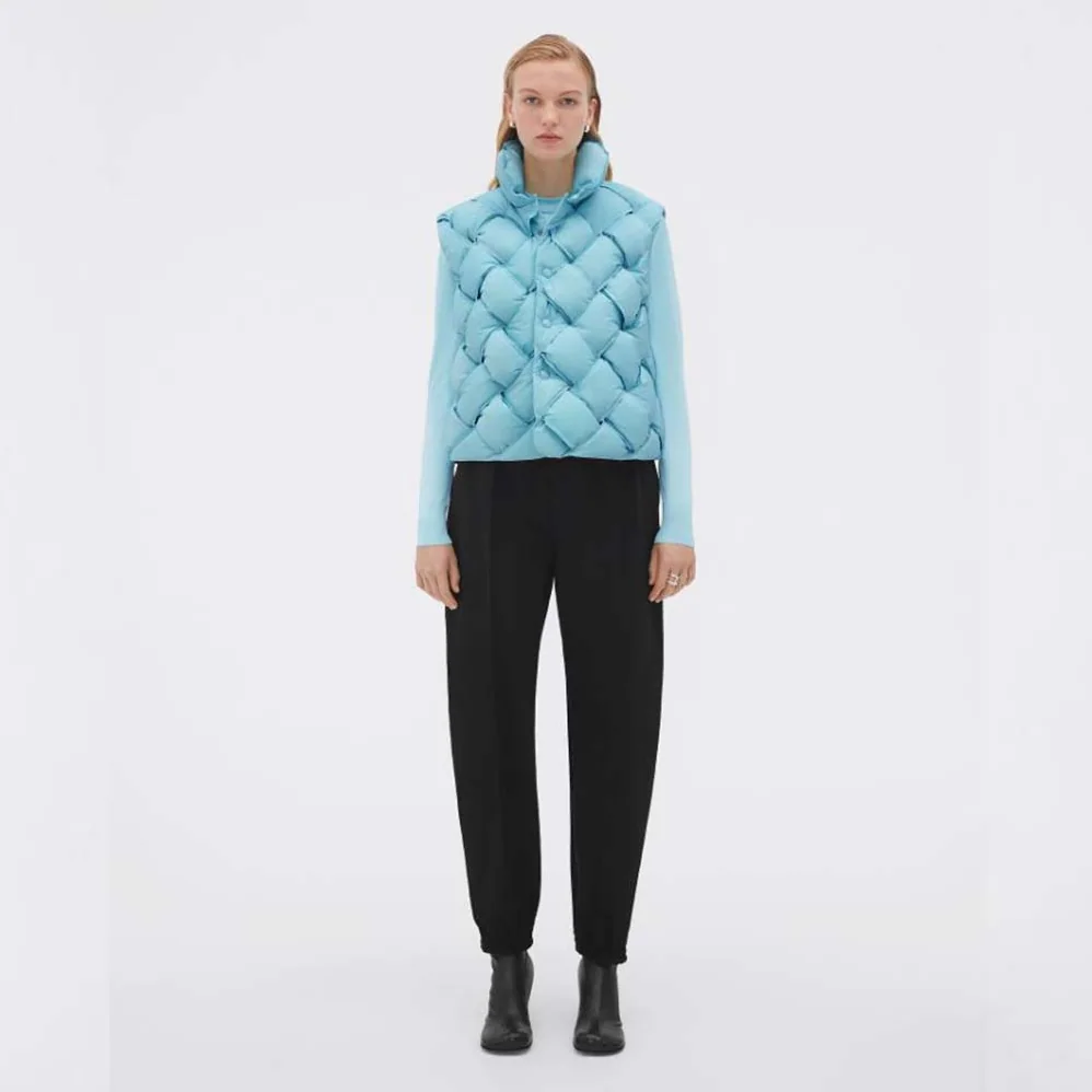 Bottega Veneta Intreccio Tech Nylon Gilet for Women in Blue Bottega Veneta Intreccio Tech Nylon Gilet for Women in Blue