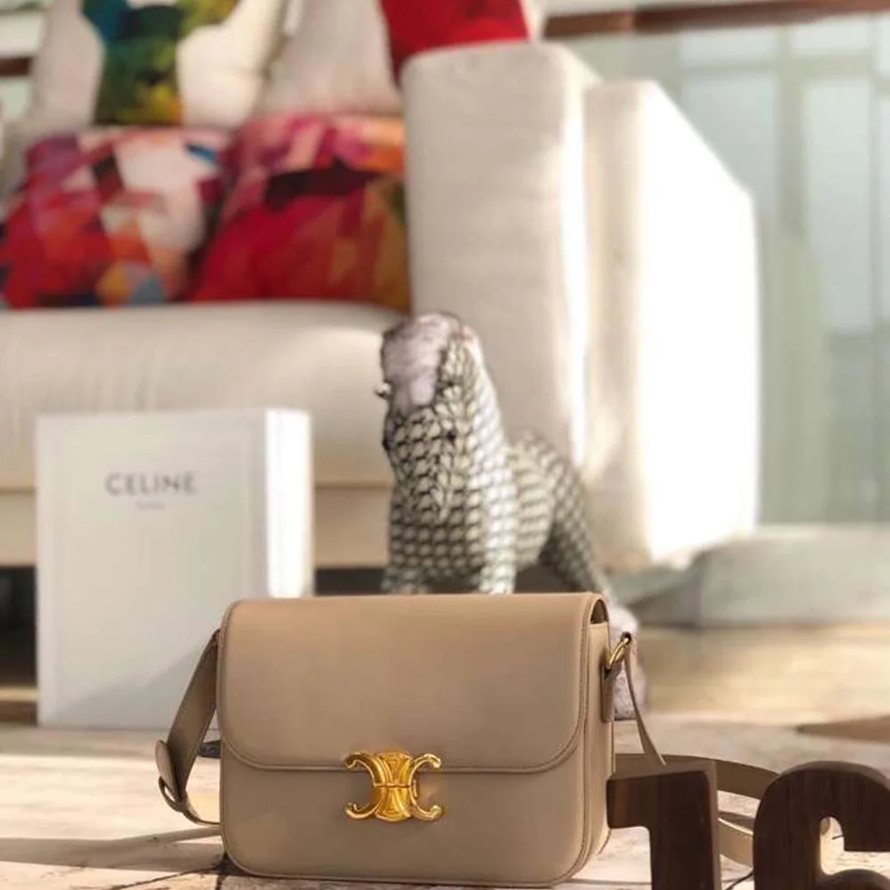 Celine Teen Triomphe Bag in Shiny Calfskin for Women in Sandy