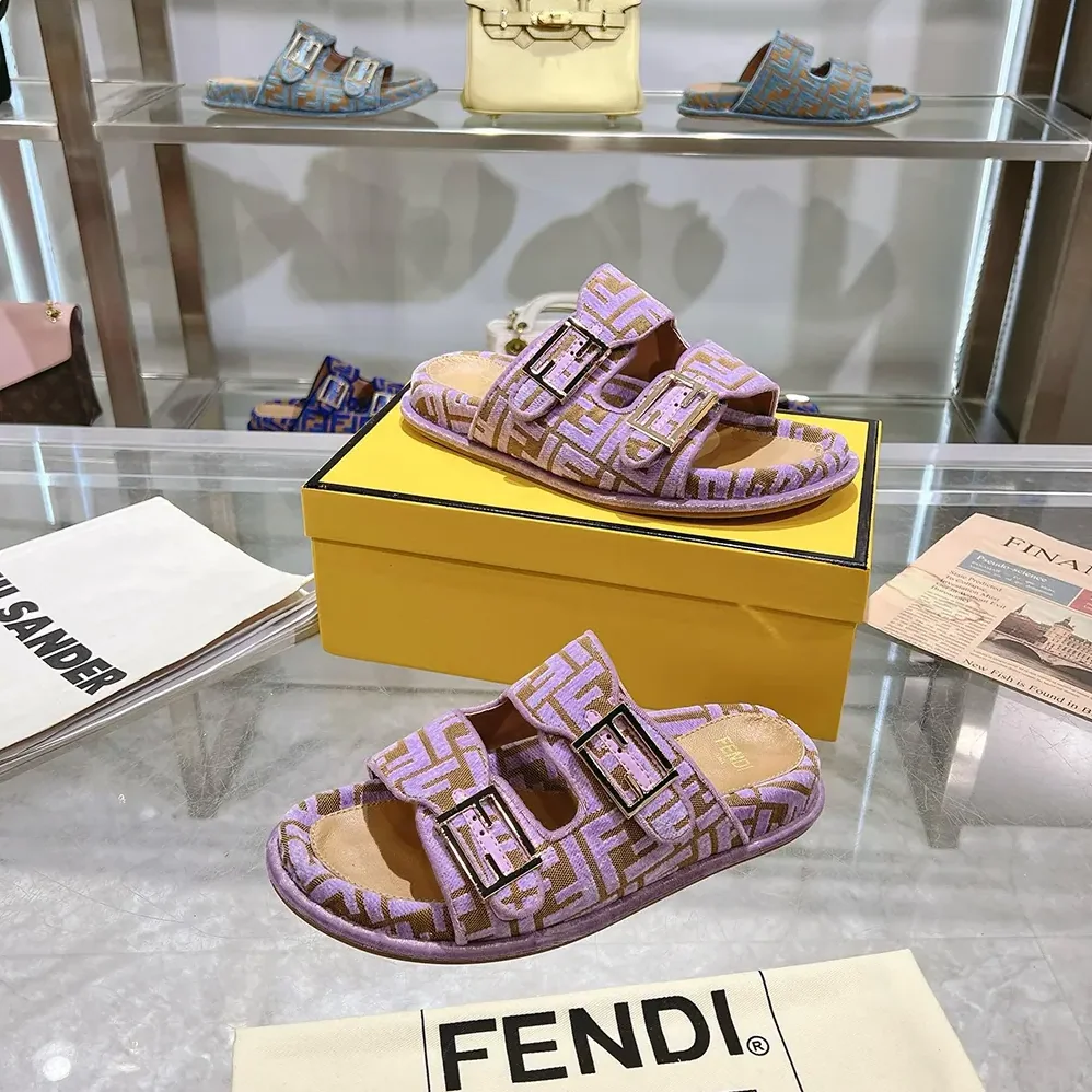 Fendi Feel Mauve Pink FF Jacquard Velvet Slides for Women Fendi Feel Mauve Pink FF Jacquard Velvet Slides for Women