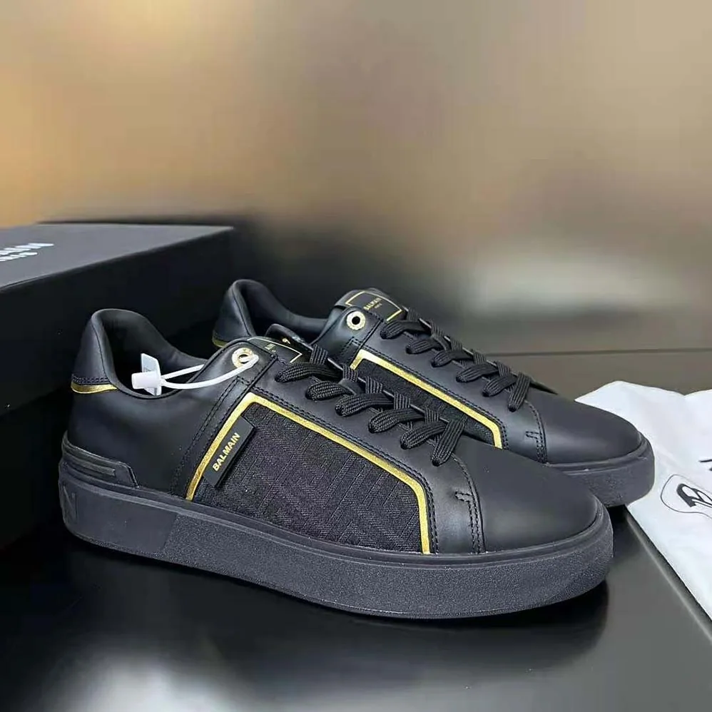 Balmain B-court Monogrammed Nylon and Leather Trainers for Unisex in Black Balmain B-court Monogrammed Nylon and Leather Trainers for Unisex in Black