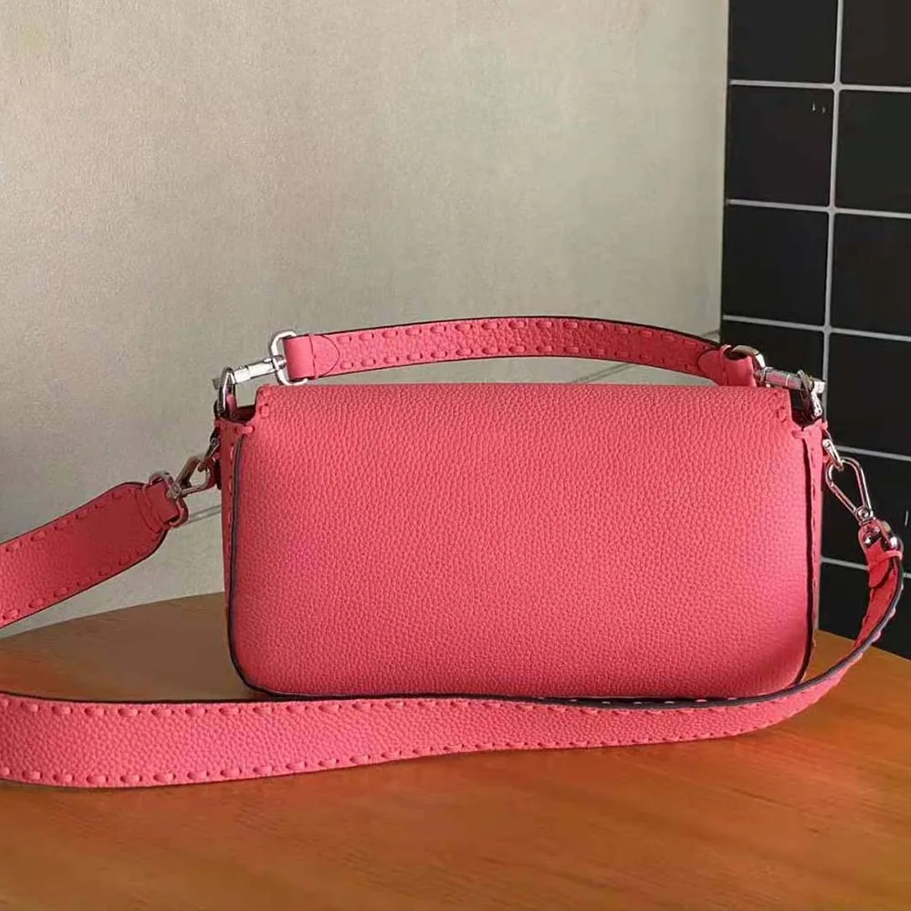 Fendi Baguette Pink Selleria Bag with Oversized Topstitching for Women