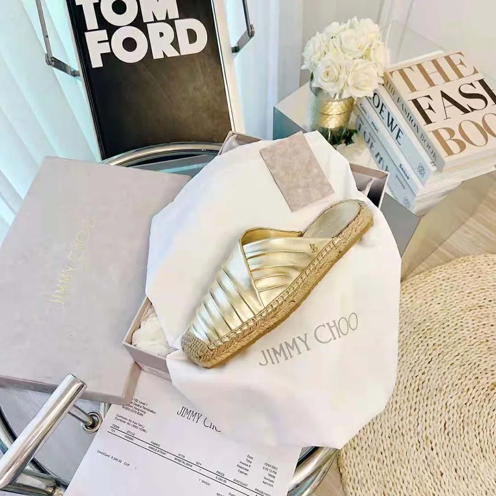 Jimmy Choo DES Flats Champagne Metallic Nappa Espadrille for Women Jimmy Choo DES Flats Champagne Metallic Nappa Espadrille for Women