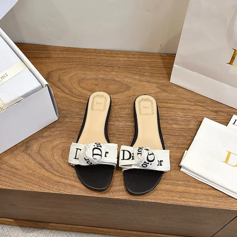 Dior J'Adior Slide Black Embroidered Cotton for Women