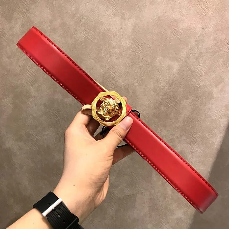 Versace Octagonal Medusa Leather Belt for Men in Red Versace Octagonal Medusa Leather Belt for Men in Red