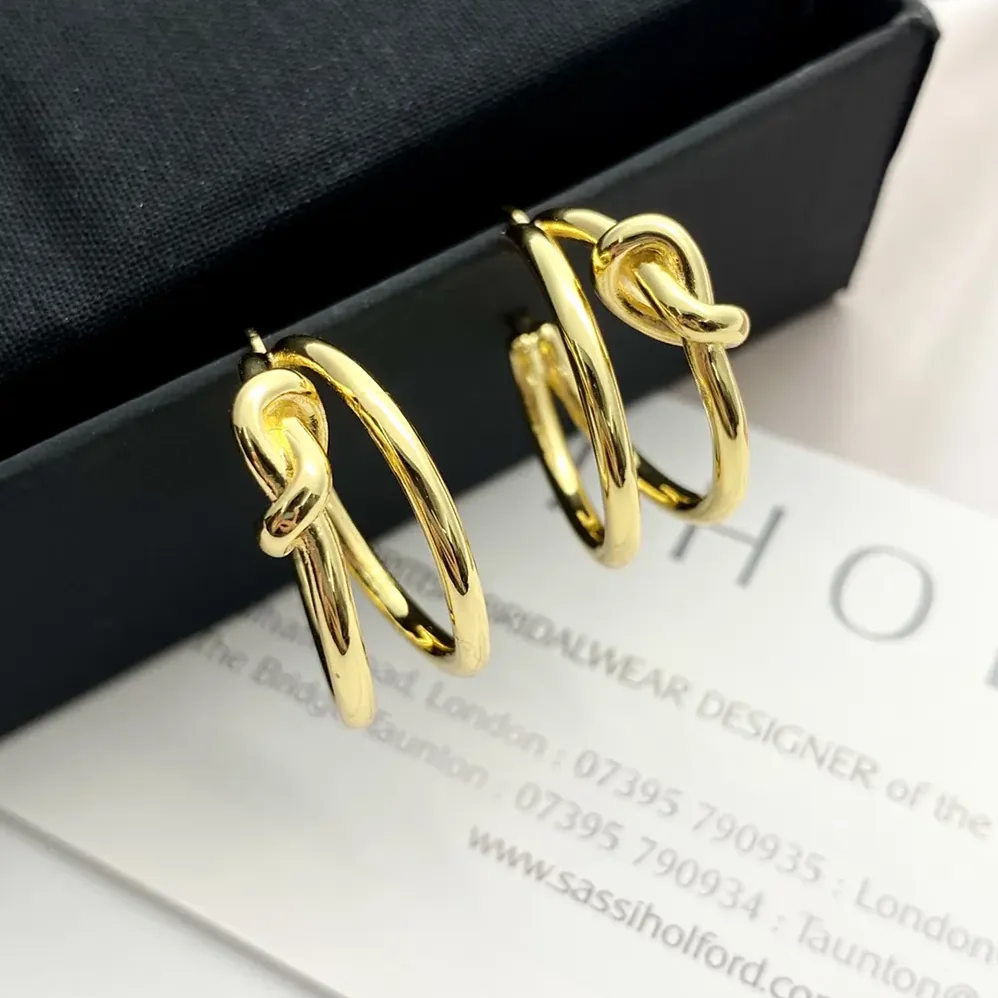 Celine Knot Double Hoops in Brass with Gold Finish for Women