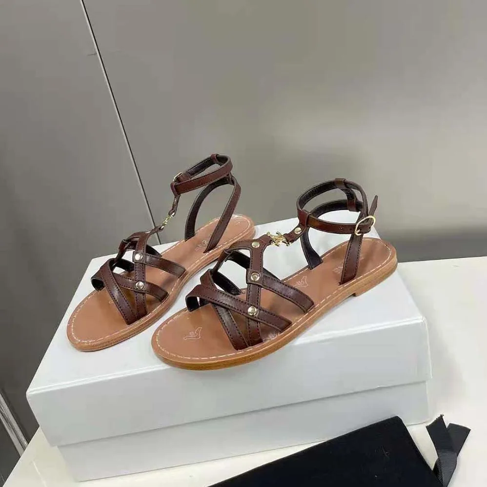 Celine Taillat Triomphe Sandal in Vegetable for Women in Tanned Calfskin