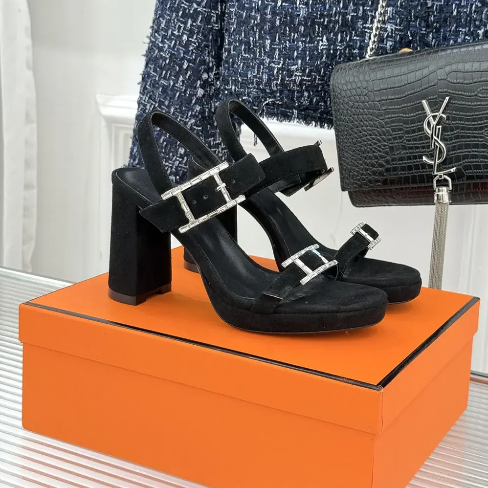 Hermes Bossa Sandal in Velvet Featuring a Hapi Buckle for Women in Black Hermes Bossa Sandal in Velvet Featuring a Hapi Buckle for Women in Black