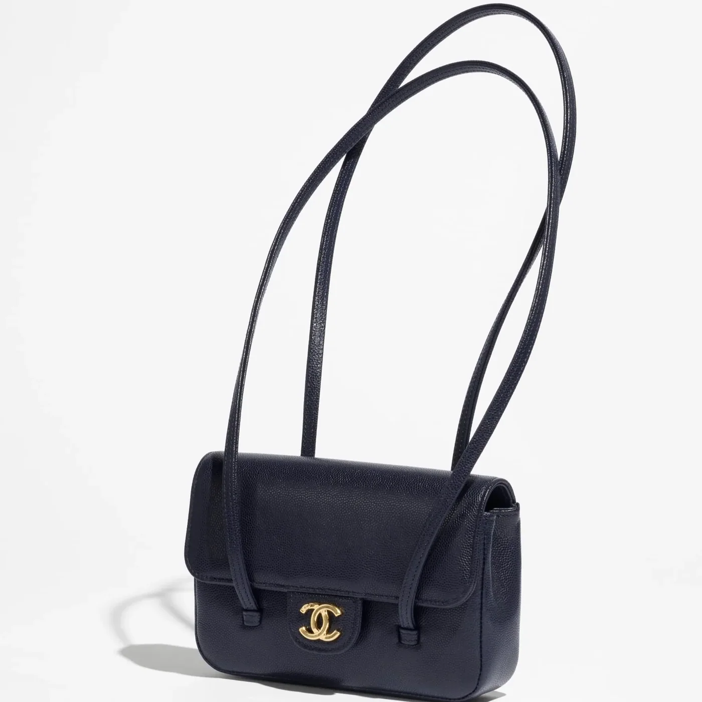 Chanel Clutch With Leather Strap Shoulder Bag in Dark Blue Gold Hardware