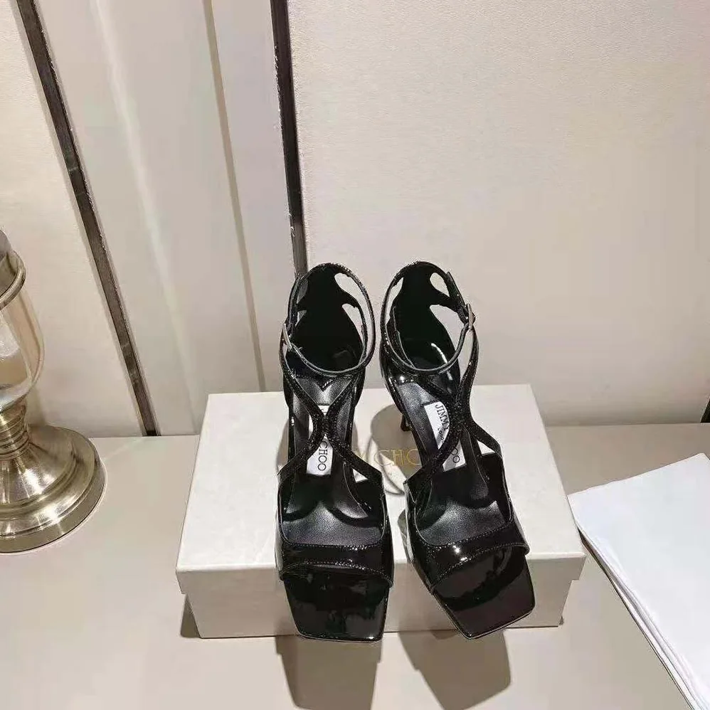 Jimmy Choo Azia 110 Black Patent Leather Sandals for Women Jimmy Choo Azia 110 Black Patent Leather Sandals for Women