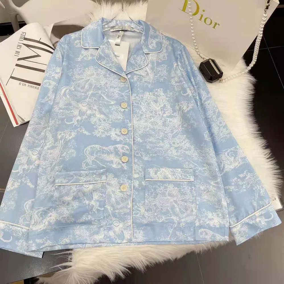 Dior Chez Moi Shirt Cornflower Blue Toile de Jouy Reverse Silk Twill for Women