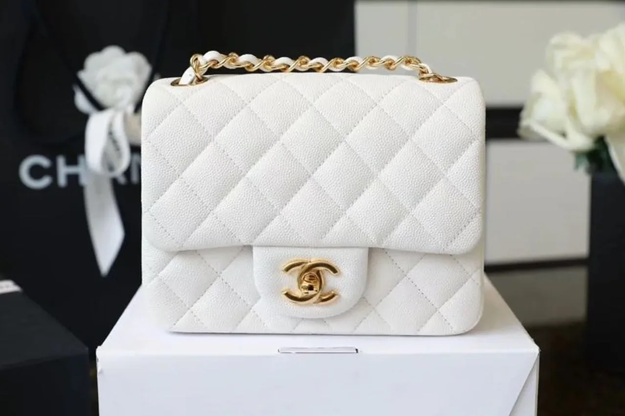 Chanel Classic Flap Bag Mini Crossbody in White Gold Hardware