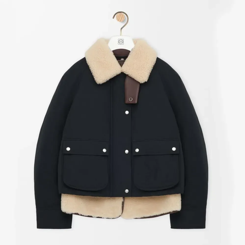 Loewe Puffer in Shearling and Cotton Blend for Women in Black Loewe Puffer in Shearling and Cotton Blend for Women in Black
