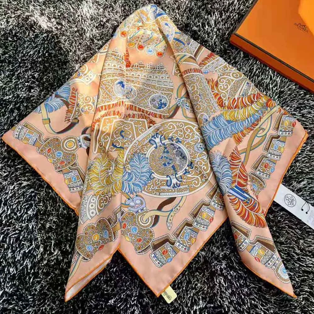 Hermes Sous L Egide De Mars Wash Scarf 90 for Women in Orange Hermes Sous L Egide De Mars Wash Scarf 90 for Women in Orange